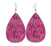 HJFCZH zebra tiger leopard pink Prints Teardrop Leather Earrings - Lightweight Dangles with Silver-Plated Hooks, Vivid Color & Hypoallergenic Design for Festive Occasions