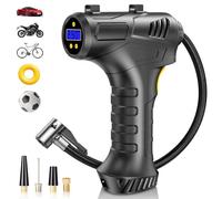 Hjh Cordless Tyre Inflator Handheld Air Compressor, 12V Portable 4000mAh Rechargeable Car Tyre Pump, 150PSI Electric Digital Car Air Pump with LED Light & 4 Nozzles for Car, Motorcycle, Bicycle