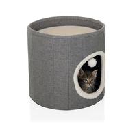 hjh LIVING Paw R Cat Cave with Play Ball, 38 x 38 cm, Foldable Cat House with Scratching Board and Teddy Cushion, Cat Bed, Grey
