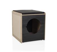 hjh LVING Cat House for Home, 50 x 60 x 55.5 cm, Kitty Paw Box 2 Cabinet for Cat Litter Tray, Cat Bed, Cat Cave Maximum Load 30 kg, Black/Oak