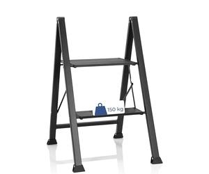 hjh OFFICE 2 Step Ladder SOLID W5 Aluminum Folding Ladder 150 kg Capacity Lightweight Portable Ladder black