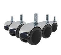 hjh OFFICE, 619016, Castors, Wheels for office, executive chairs, ROLO LUX, black/silver, , Set of 5 x special design castors for hard floors 11 mm pin, 50 mm diameter wheel e.g. parquet, laminate, tile or stone floor, braked saftey, casters