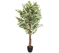 hjh OFFICE Artificial Plant FICUS Benjamini Leaves Decorative Indoor Plant Artificial Birch Fig Green/White