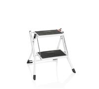 hjh OFFICE Folding Ladder 2 Steps SOLID W1 Steel Step Foldable up to 150 kg Load Capacity Folding Safety Handle White Silver