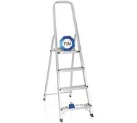 hjh OFFICE folding ladder SOLID II aluminium 4 steps big platform round handle sturdy high step ladder silver