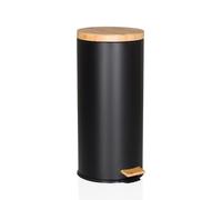 hjh OFFICE waste garbage can 30 liters, pedal bin with bamboo lid, soft-close CLEAN BAMBOO metal waste garbage can with inner bin, black matt