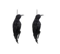 HJHIWE 12.6 Inch Halloween Hanging Crow, 2 Pack Scary Artificial Black Feather Crow Bird Lifesize Halloween Party Props and Decorations for Party Indoor and Outdoor.