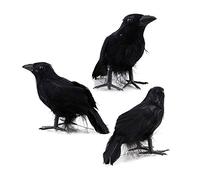 HJHIWE 12Pcs Halloween Realistic Handmade Crow Prop, 6.3 Inch Scary Artificial Black Feather Crow Bird Flying and Standing Halloween Party Props and Decorations for Party Indoor and Outdoor.