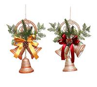 HJHIWE 2 Pack Glitter Christmas Bells Ornaments Pendant, 13.8 Inch Extra Large Hanging Jingle Bells Xmas Bell with Ribbons, Pinecones and Pine Needles for Christmas Tree, Door, Home Decor.