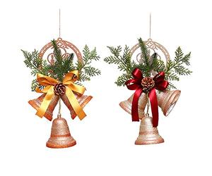 HJHIWE 2 Pack Glitter Christmas Bells Ornaments Pendant, 13.8 Inch Extra Large Hanging Jingle Bells Xmas Bell with Ribbons, Pinecones and Pine Needles for Christmas Tree, Door, Home Decor.