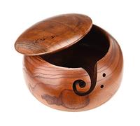 HJHIWE Wooden Yarn Bowl Crochet Yarn Bowl, Handmade Natural Wood Craft Knitting Yarn Bowls with Holes and Lid, Perfect Yarn Holder for Knitting and Crocheting (6.3 x 3.7 inch)