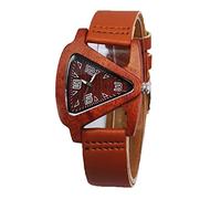 HJIAN Wood Watches Triangle Red Wooden Watches with Leather Band Quartz Wrist Watch Bracelet for Women, Red, fashion casual sport