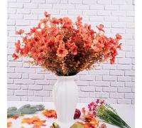 HJIJIAY 6Pcs Autumn Artificial Flowers,Outdoors Artificial Autumn Flowers,UV-Resistant Fake Flowers Shrubs Plants for Fall Home Garden Porch Decoration Thanksgiving Halloween Decor (Green Orange)