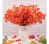 HJIJIAY 6Pcs Autumn Artificial Flowers,Outdoors Artificial Autumn Flowers,UV-Resistant Fake Flowers Shrubs Plants for Fall Home Garden Porch Decoration Thanksgiving Halloween Decor (Gold Orange)