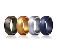 HJIMMNHONG Men's Women's Silicone Wedding Band, Soft Rubber Engagement Sport Ring, Comfortable Spherical Ring Face Double Cut Edge Design, 8mm Width 2.5mm Thick - 4 Colors Multiple Packs, Silicone, No