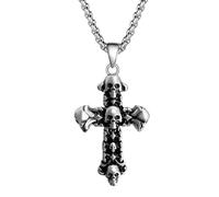 HJIMMNHONG Men's Women's Titanium Steel Skull bones Cross Pendant Necklace Punk Hip Hop - Fashionable Cool Jewelry Gift for Him - Birthday or Halloween，Sliver 23.6Inch, 23.6, No Gemstone