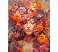 Hjjdiyes DIY Paint by Numbers Adult Flowers Woman Painting by Numbers Buddha Picture Painting by Numbers Adults Large DIY Oil Painting Kit for Beginners, Crease-Free Canvas (Frameless)