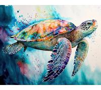 Hjjdiyes Paint by Numbers Adults Animals Sea Turtle - Beginner - Wrinkle Free Canvas, Brush and Acrylic Paint - DIY Hand Painted Oil Painting Kit as a Gift 40 x 50 cm