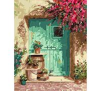 Hjjdiyes Paint by Numbers Adults Beginners Landscape 40 x 50 cm Painting by Numbers Kit with Wrinkle Canvas, Brushes and Acrylic Paint - DIY Oil Painting as Gift / Home Decor (Blue Door)
