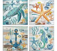 Hjjdiyes Paint by Numbers Adults Beginners Paint by Numbers Children 4 Paint by Numbers Kits Seas Animal Lake Turtles Starfish 30 x 30 cm