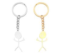 HJJMN 2Pcs Hand Gesture Keychain Set, Gold and Silver Doodle Style Bag Charm, Stainless Steel Stick Figure Key Ring, Friendship Gift Keychain