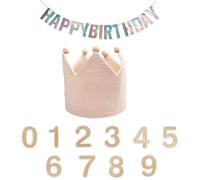 HJJMN Baby Birthday Crown Kids, Reusable Kids Felt Happy Birthday Hat Classic Felt Crown, Hats With Adjustable Velcro for Girls Boys Baby Children Aged 0-9 Have Happy Birthday Banner