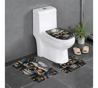 HJKBCV 3 Piece Bathroom Rug Set Non-Slip Bath Mat Set Cool Evil Skull Bath Rugs Washable Bathroom Mat with Toilet Lid Cover Contour Mat Bath Rug for Shower Tub