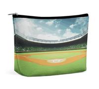 HJKBCV Green Baseball Field Backdrop PU Leather Travel Makeup Bag Mini Pocket Cosmetic Bag for Women Portable Handbag Closure Organizer Makeup Case Toiletry Bag, style, One Size