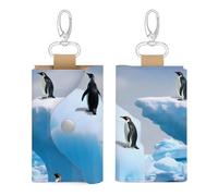 HJKBCV Leather Car Key Protector Mini Penguins On The Iceberg Anti-Theft Pouch Waterproof Credit Card Protector Case Anti-Theft Pouch for Car Keys, Bank Cards, Coins, Style, One size