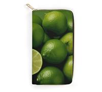 HJKBCV Leather Wallet for Women Men Fresh Green Lime Slim Billfold Purse Credit Card Bag with Zipper Waterproof Long Wallet for Gift Work Travel Daily Use, style, 19.7x10.5cm