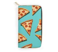 HJKBCV Leather Wallet for Women Men Green Pizza Slices Slim Billfold Purse Credit Card Bag with Zipper Waterproof Long Wallet for Gift Work Travel Daily Use, style, 19.7x10.5cm