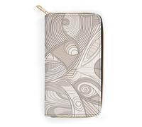 HJKBCV Leather Wallet for Women Men Linear Texture Beige Slim Billfold Purse Credit Card Bag with Zipper Waterproof Long Wallet for Gift Work Travel Daily Use, style, 19.7x10.5cm