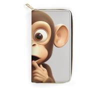 HJKBCV Leather Wallet for Women Men The Silent Monkey Slim Billfold Purse Credit Card Bag with Zipper Waterproof Long Wallet for Gift Work Travel Daily Use, style, 19.7x10.5cm
