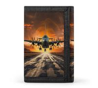 HJKBCV Military Plane Landing On Airforce Runways Against Beautiful DuSky Trifold Wallet Credit Card Purse Portable Outdoor Sports Wallets Pocket Coin Wallet with Id Window for Men Women, style, One