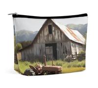 HJKBCV Old Wooden Barn Tractor PU Leather Travel Makeup Bag Mini Pocket Cosmetic Bag for Women Portable Handbag Closure Organizer Makeup Case Toiletry Bag, style, One Size