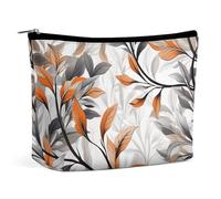 HJKBCV Orange And Gray Leaves PU Leather Travel Makeup Bag Mini Pocket Cosmetic Bag for Women Portable Handbag Closure Organizer Makeup Case Toiletry Bag, style, One Size