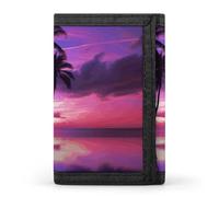 HJKBCV Palm Tree Purple Sunset Trifold Wallet Credit Card Purse Portable Outdoor Sports Wallets Pocket Coin Wallet with Id Window for Men Women, style, One Size