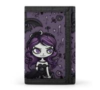 HJKBCV Purple Black Goth Spooky Trifold Wallet Credit Card Purse Portable Outdoor Sports Wallets Pocket Coin Wallet with Id Window for Men Women, style, One Size