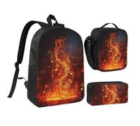 HJKBCV Red Flame Music Note Backpack Set 3 PCS - 17 Inch Laptop Backpack with Lunch Bag, Waterproof Daypack Insulated Lunch Box Large Capacity Coin Pouch Personalized Gift