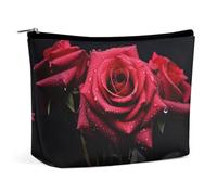 HJKBCV Red Rose And Black Leaves PU Leather Travel Makeup Bag Mini Pocket Cosmetic Bag for Women Portable Handbag Closure Organizer Makeup Case Toiletry Bag, style, One Size