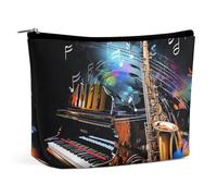 HJKBCV Saxophone And Piano PU Leather Travel Makeup Bag Mini Pocket Cosmetic Bag for Women Portable Handbag Closure Organizer Makeup Case Toiletry Bag, style, One Size