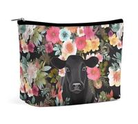 HJKBCV Steer Floral PU Leather Travel Makeup Bag Mini Pocket Cosmetic Bag for Women Portable Handbag Closure Organizer Makeup Case Toiletry Bag, style, One Size