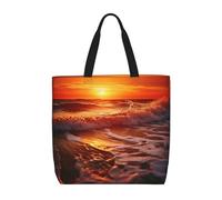 HJKBCV Sunset With Sea Waves Womens Tote Bag Large Reusable Grocery Bags Casual Shoulder Bags For Shopping, Travel, Work Gift For Women