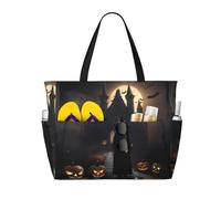 HJKdfv Halloween Goth Print Large Beach Bag Tote With Zipper And Wet Pocket, Waterproof, Sandproof, For Women'S Pool, Travel, And Cruise