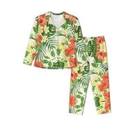 HJKdfv Hojas Tropicales Y Flores Print Women'S Pajama Set, Long Sleeve Down Button Sleepwear, Soft Pjs For Comfortable Lounging And Nightwear Black