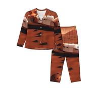 HJKdfv Mars Planet Print Women'S Pajama Set, Long Sleeve Down Button Sleepwear, Soft Pjs For Comfortable Lounging And Nightwear Black