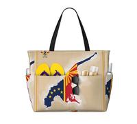 HJKdfv Papua New Guinea Flag Map Print Large Beach Bag Tote With Zipper And Wet Pocket, Waterproof, Sandproof, For Women'S Pool, Travel, And Cruise