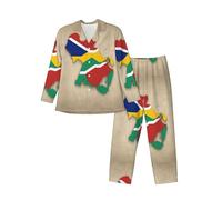 HJKdfv Seychelles Flag Map Like A Frog Print Stylish Men'S Long Sleeve Pajama Set, Soft Sleepwear With Pockets, Button Down Lounge Sets For Ultimate Comfort Black