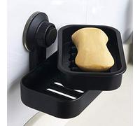 HJKGSVdv Bathroom Suction Cup Soap Tray Drain Large Soap Dish Soap Tray Soap Box Suction Cup with Double Layers Black