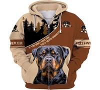 HJKHJKH Animal Hoodie Love Rottweiler Dog 3D Printing Fashion Mens Zip Hoodie Streetwear Pullover Sweatshirt Unisex Casual Tracksuit